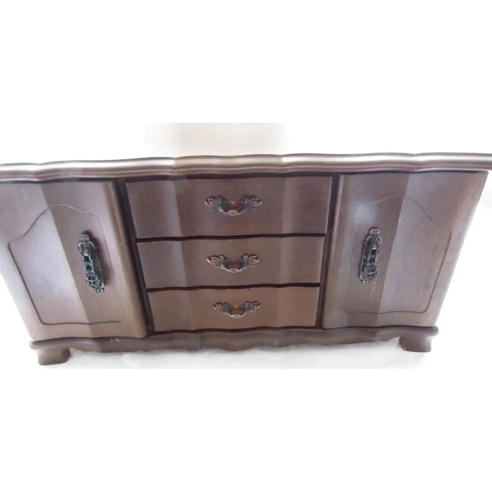 Vintage wood jewelry box 9 drawer, jewelry chest armoire Japan pine green velvet